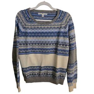 Tommy Hilfiger Vintage Lambswool Fairisle Nordic Sweater Blue Gray Cream Size L